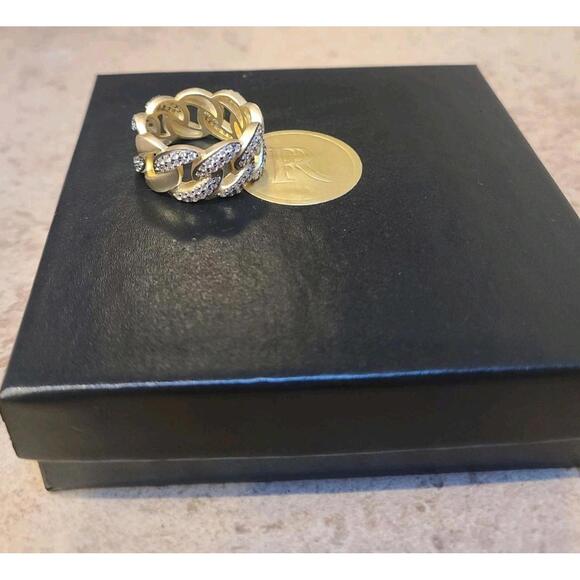 New! Freida Rothman Armor of Hope Collection Pave Chain Link Band Ring SZ 8